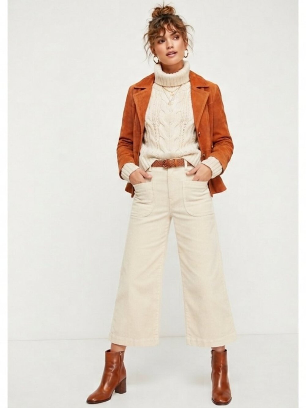 Anthropologie Maeve Colette Corduroy Pants Cream Wide Leg High Rise Cropped 32P